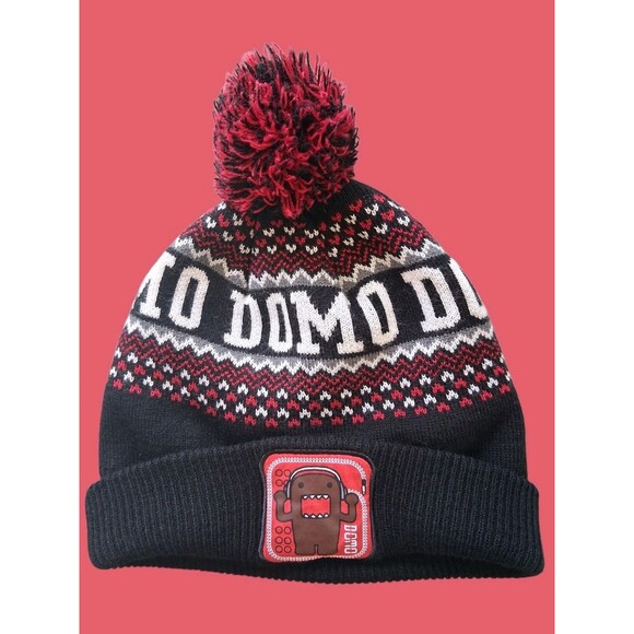 Domo Pom Pom Beanie Hat Red Black White Knit Cap One Size Anime Cartoon - Picture 1 of 4